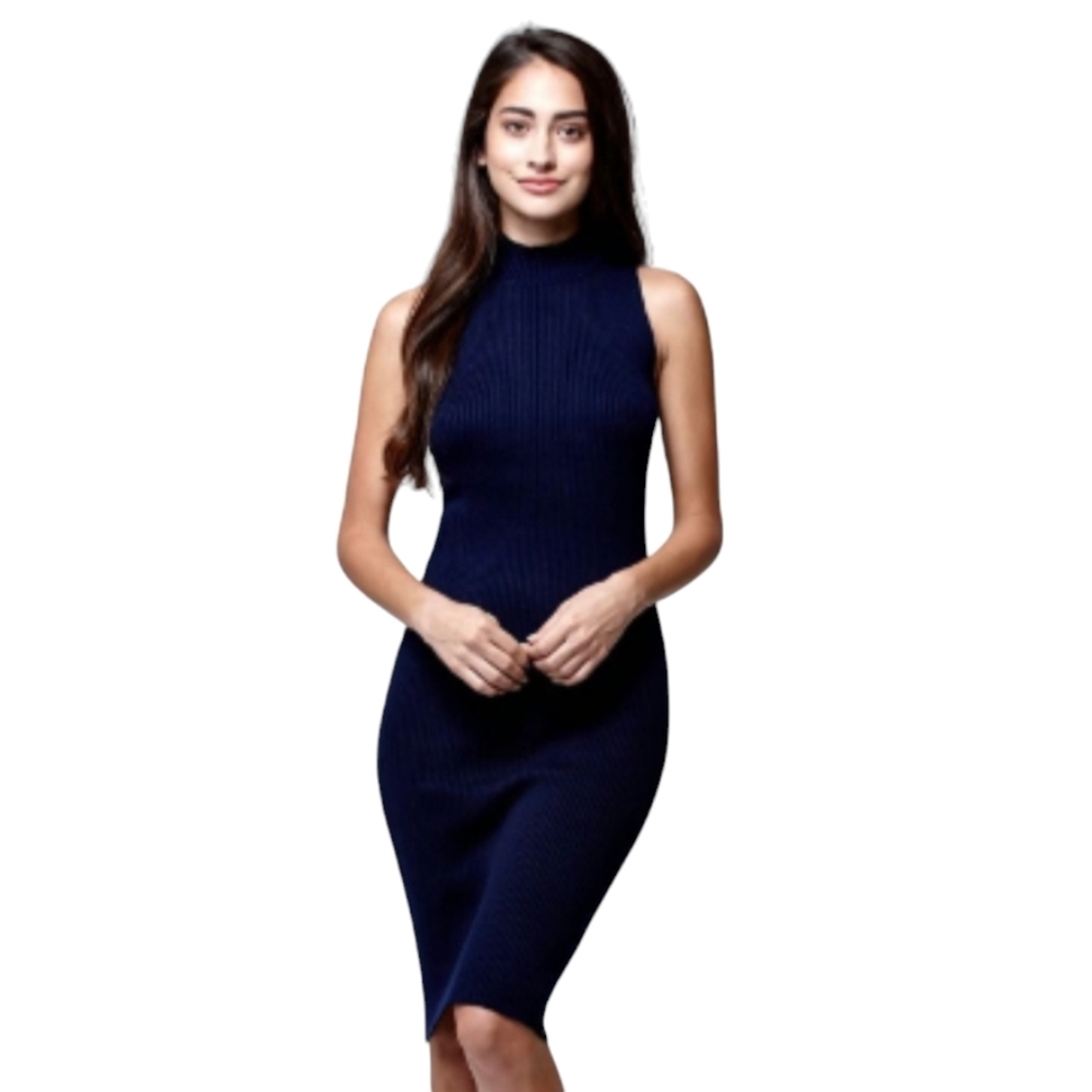 VOLCOM Womens Ribbed Mock Sleeveless Knit Sweater Dress size L 14 Office Siren